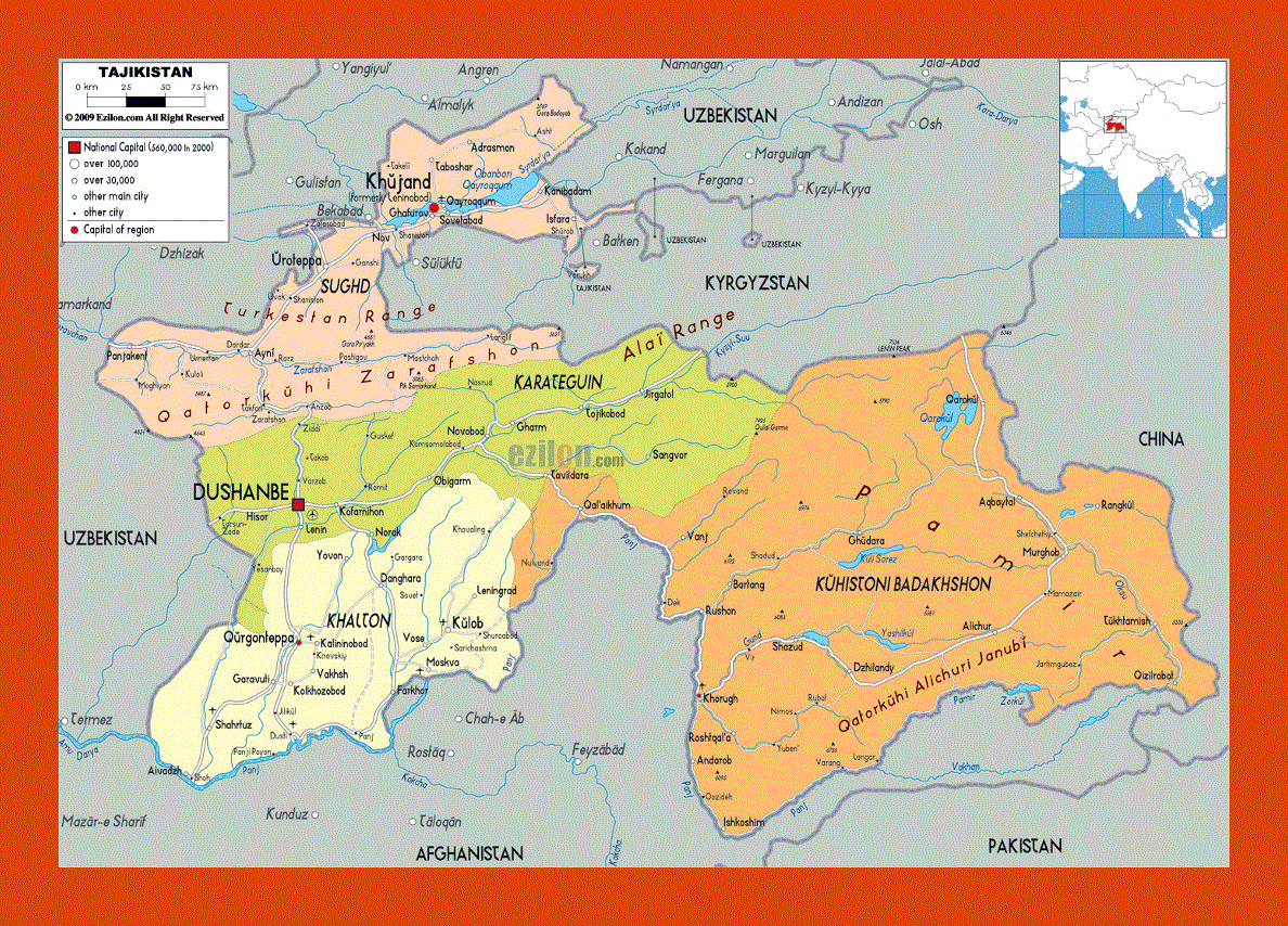 Political and administrative map of Tajikistan