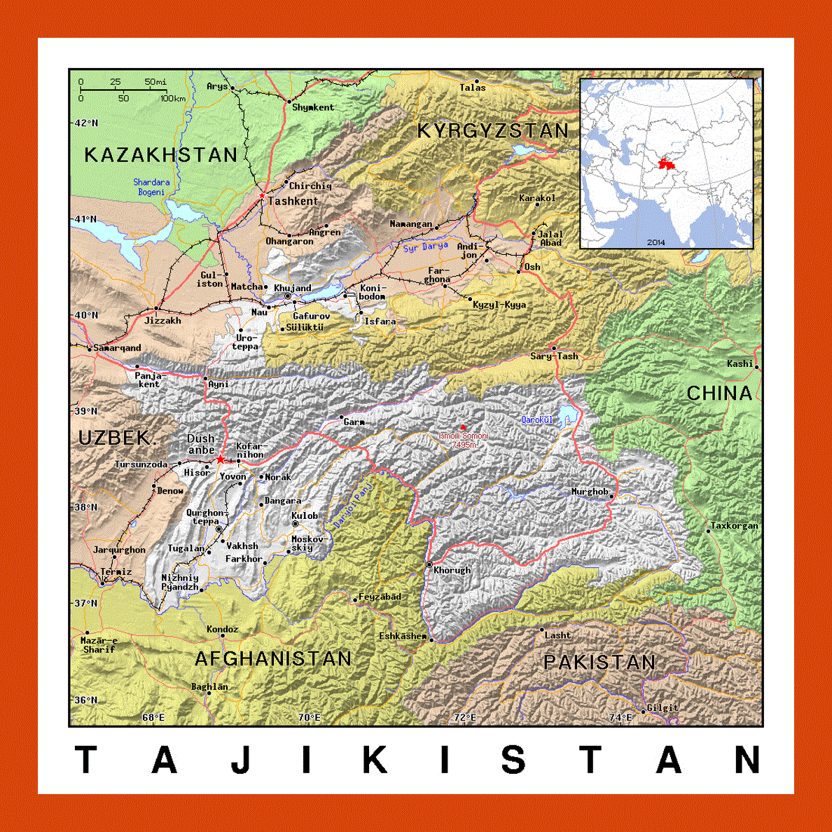 Political map of Tajikistan