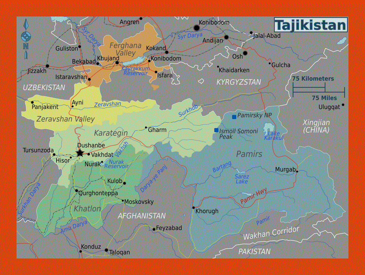 Regions map of Tajikistan