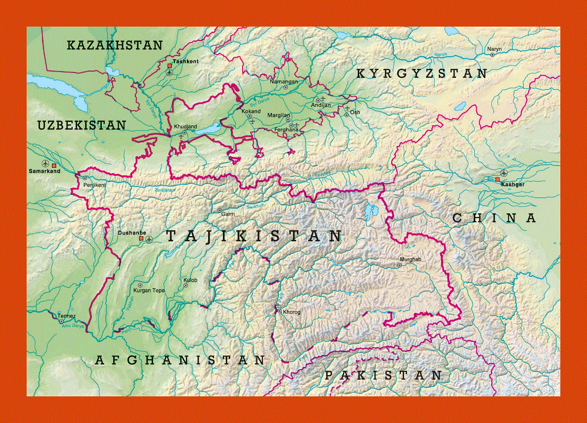 Relief map of Tajikistan