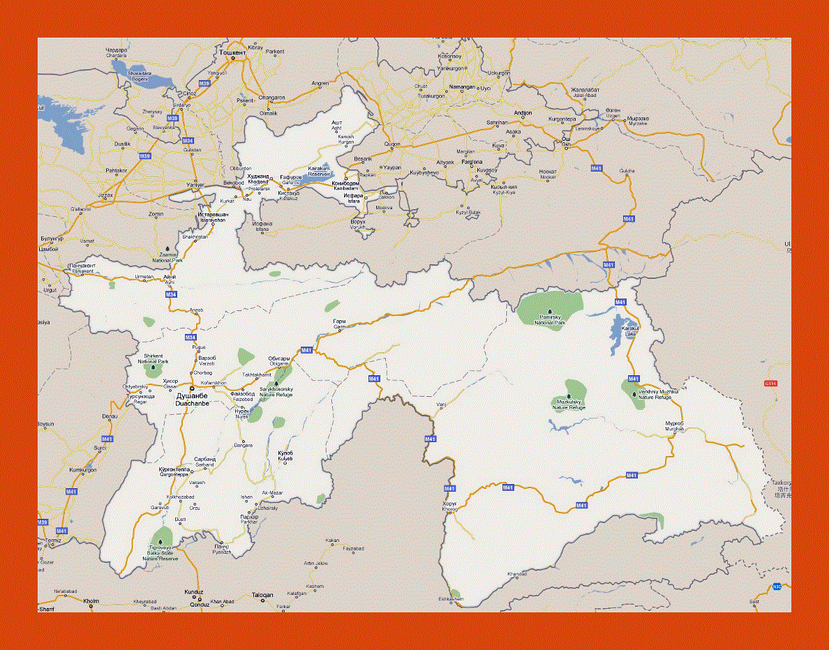 Road map of Tajikistan