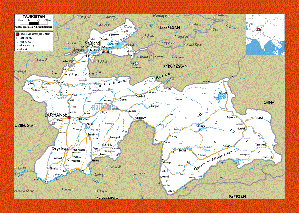 Road map of Tajikistan