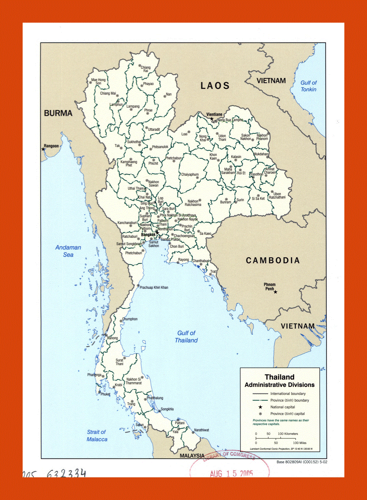 Administrative divisions map of Thailand - 2002