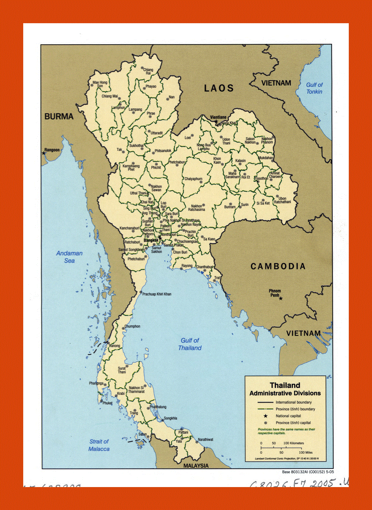 Administrative divisions map of Thailand - 2005