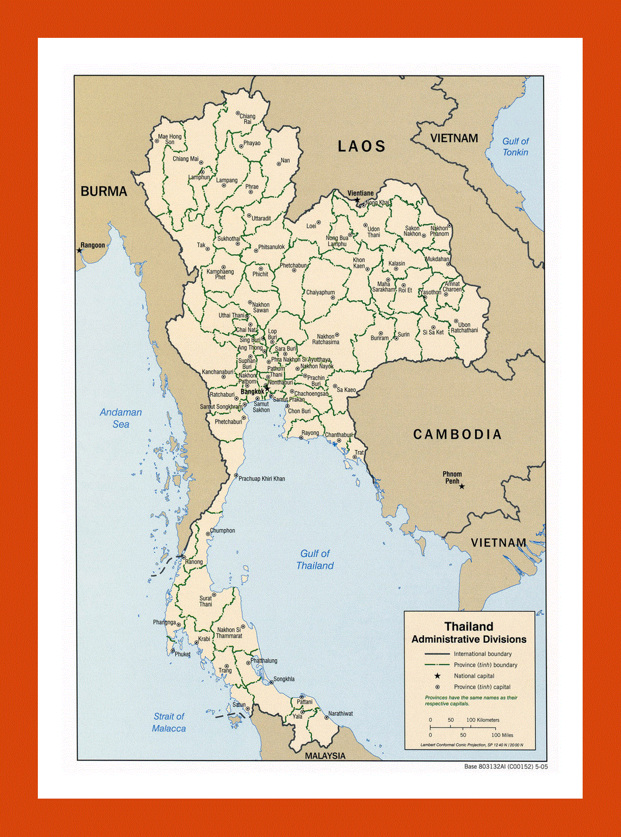 Administrative divisions map of Thailand - 2005