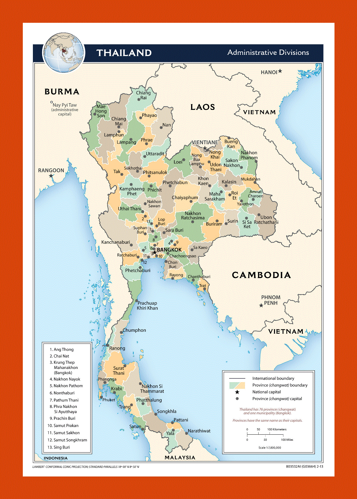 Administrative divisions map of Thailand - 2013