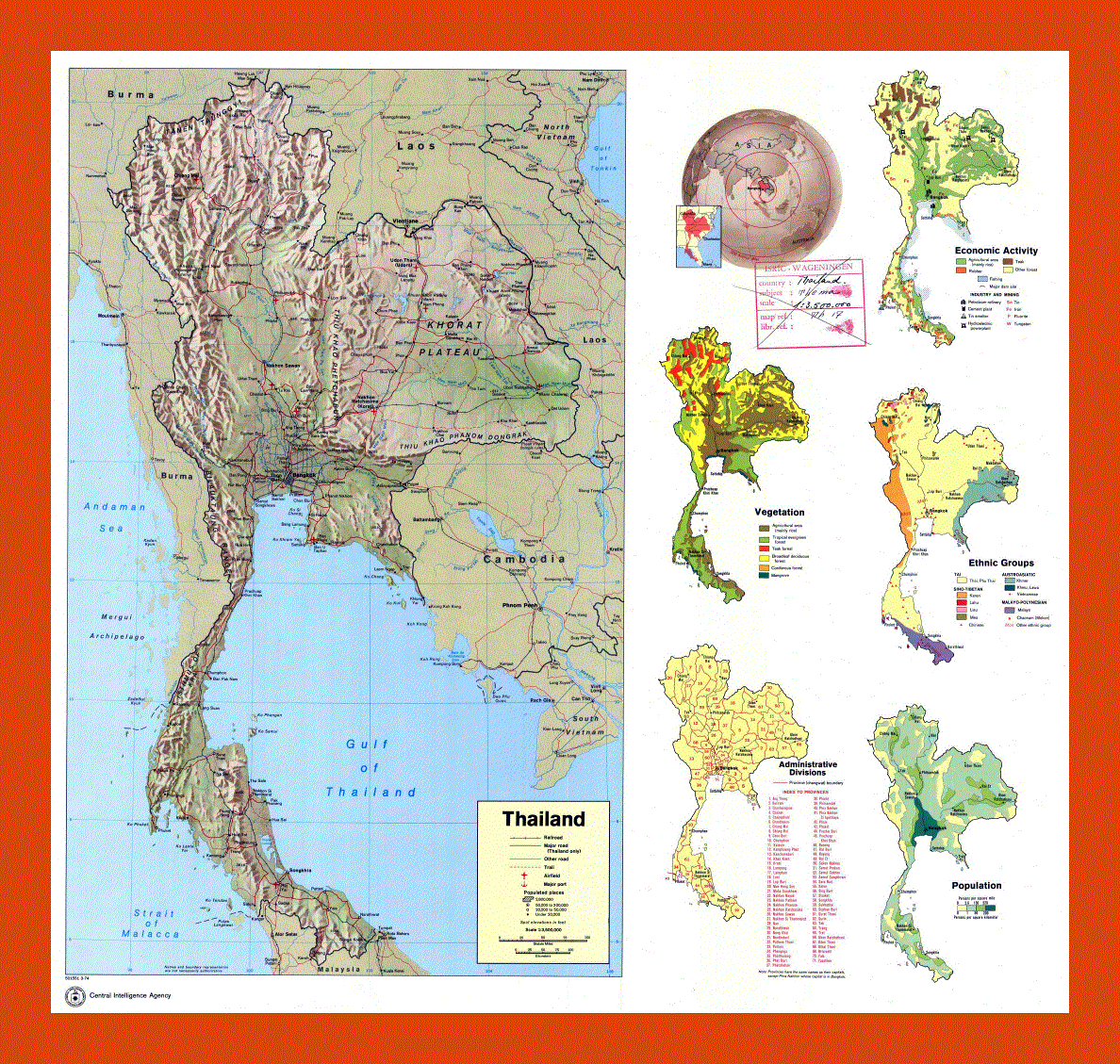 Country profile map of Thailand - 1974