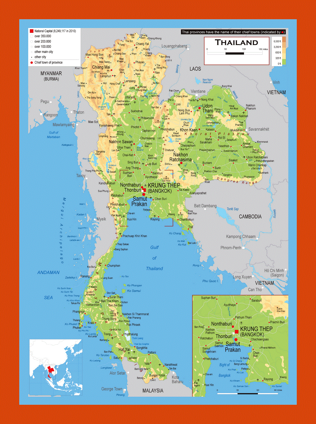 Elevation map of Thailand