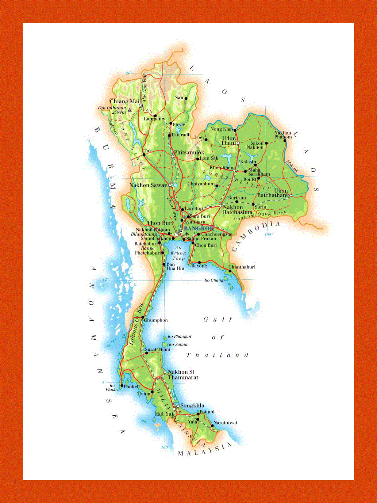 Elevation map of Thailand