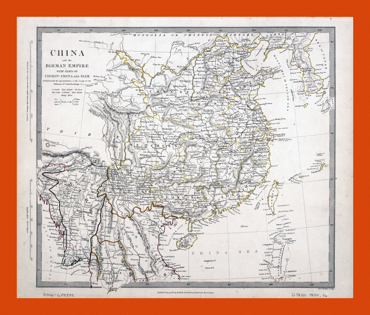 Old map of China and the Birman Empire - 1834