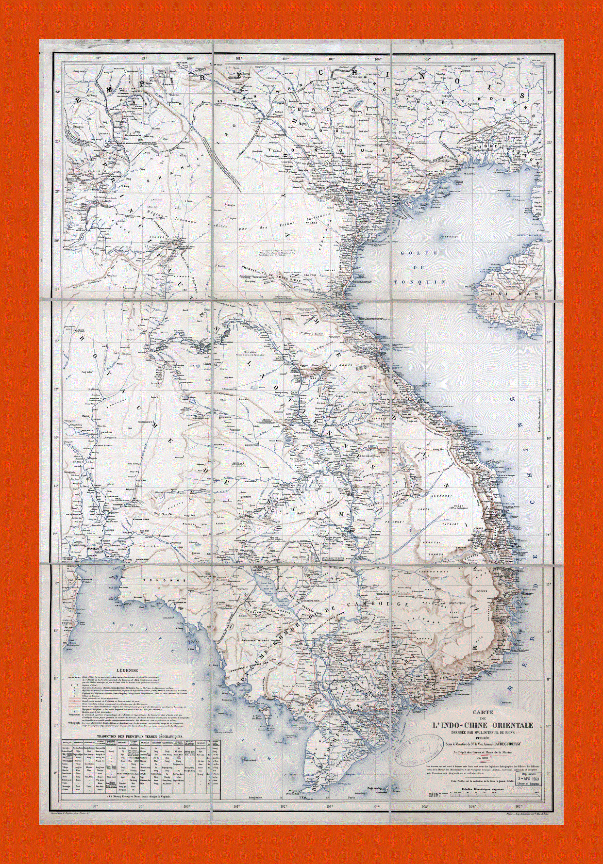 Old map of Indochina - 1881