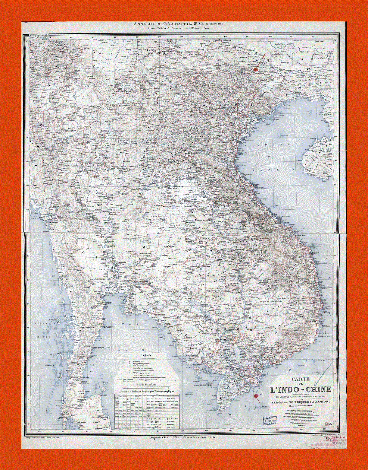 Old map of Indochina - 1895