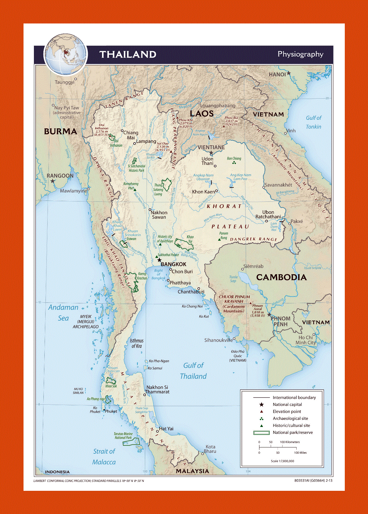 Physiography map of Thailand - 2013