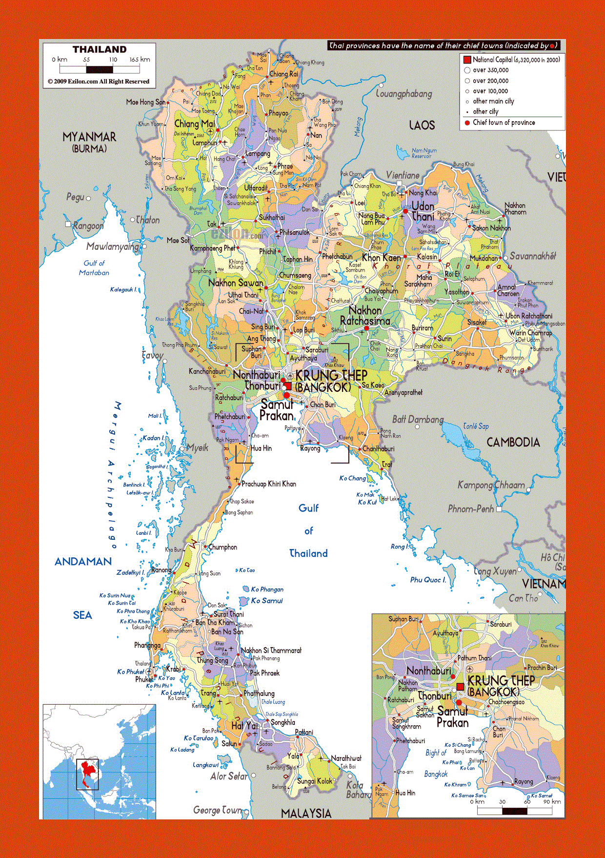 Political and administrative map of Thailand