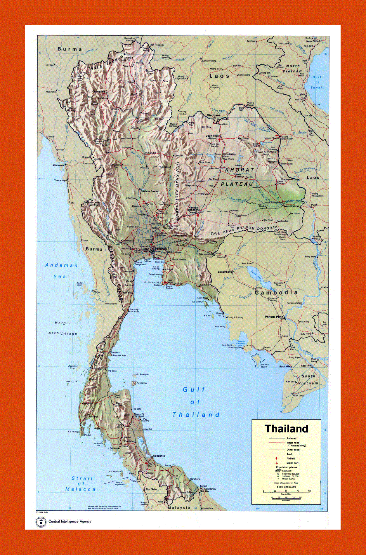Political map of Thailand - 1974