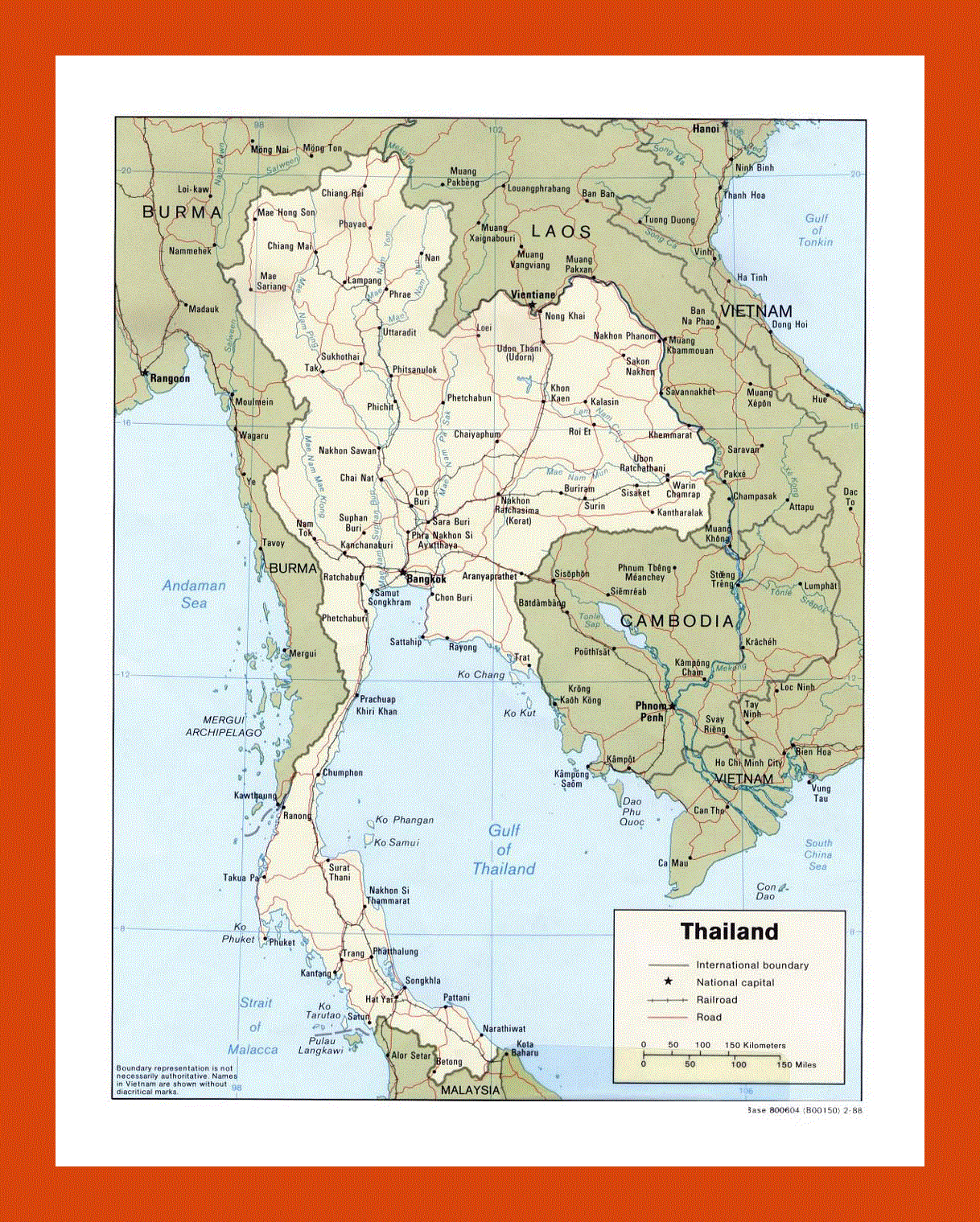 Political map of Thailand - 1988