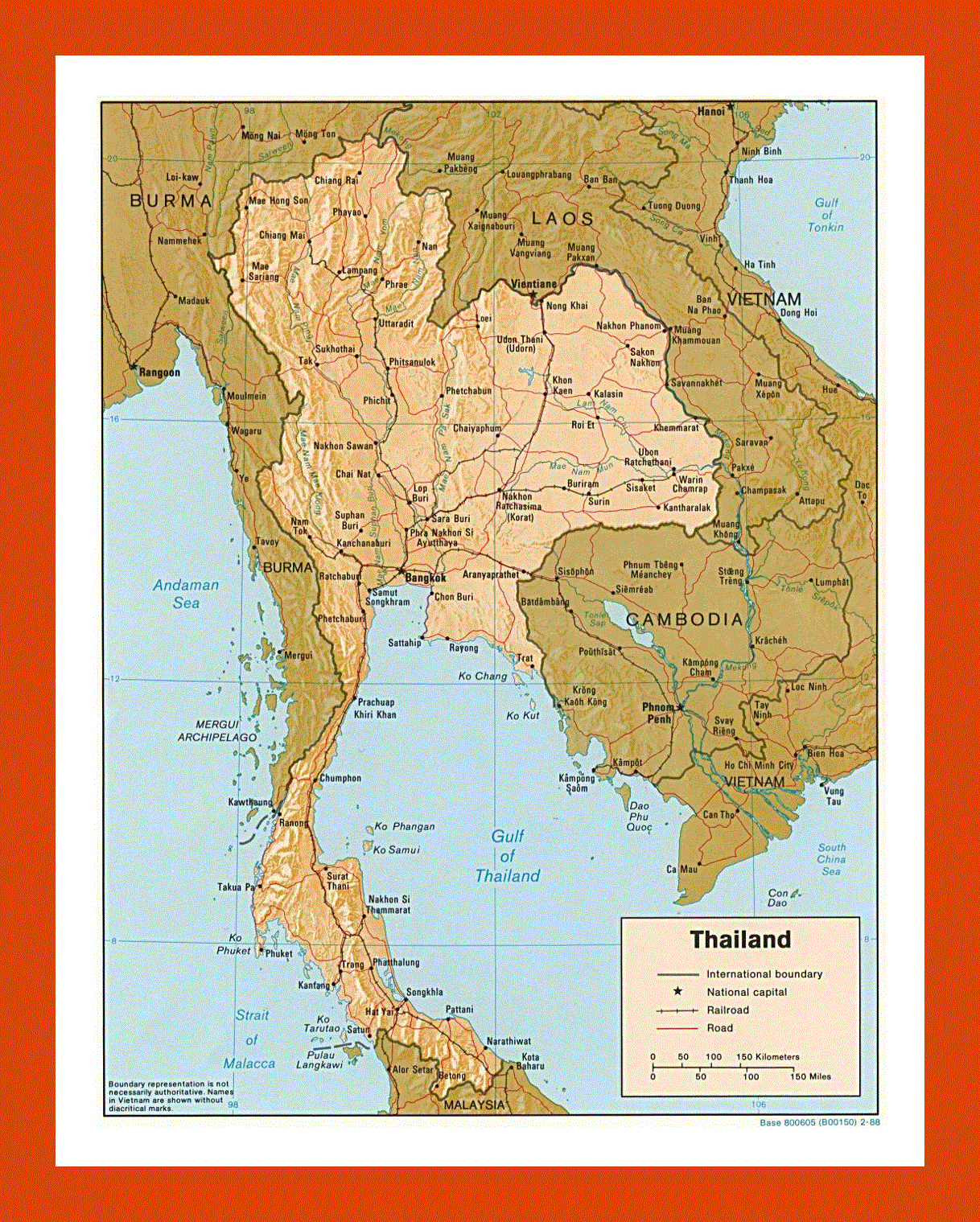 Political map of Thailand - 1988