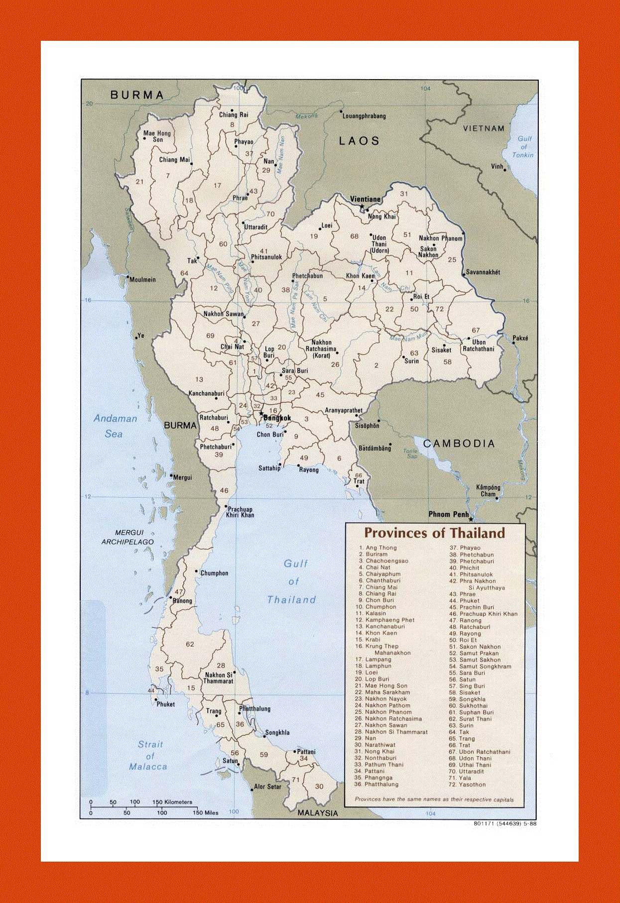 Provinces map of Thailand - 1988
