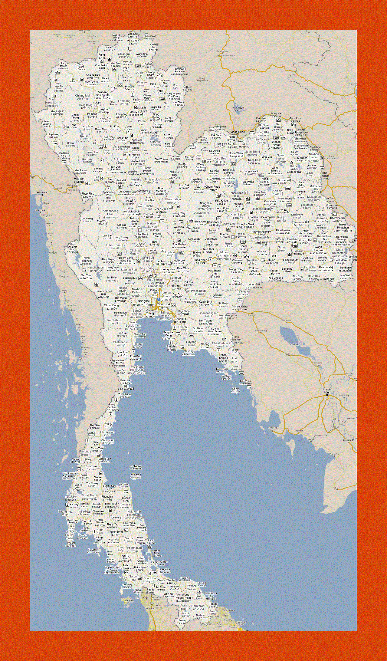 Road map of Thailand