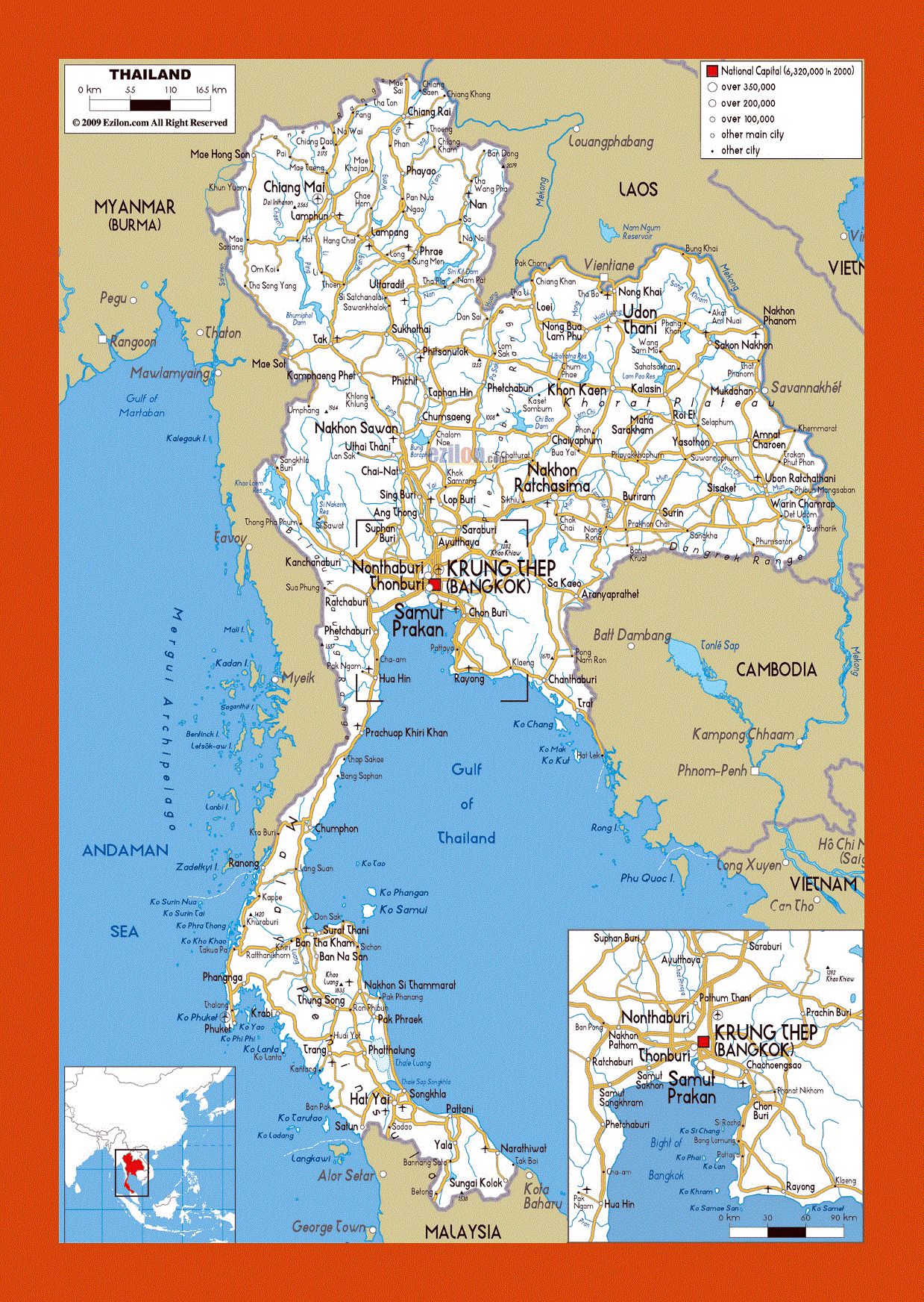 Road map of Thailand