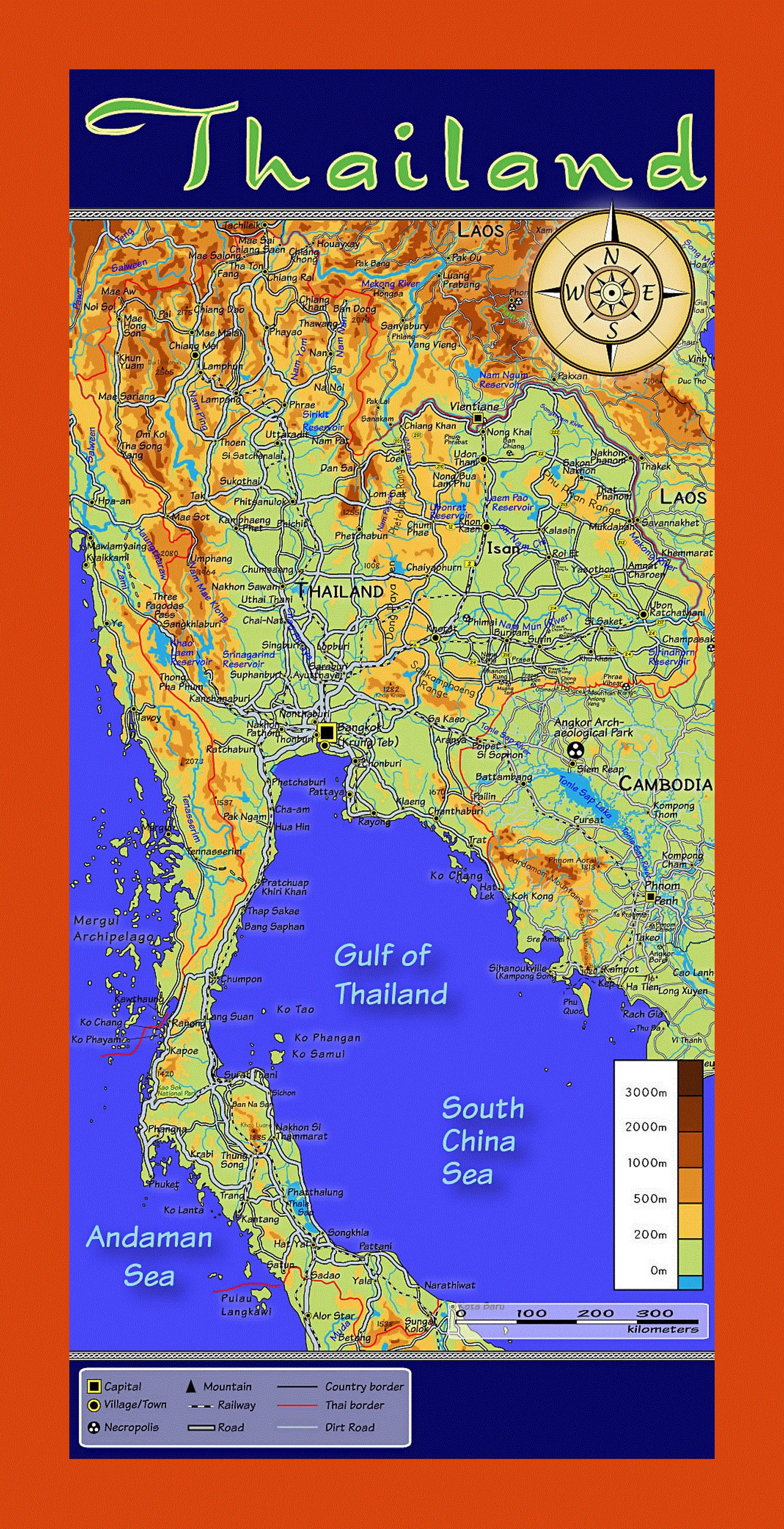 Topographic map of Thailand