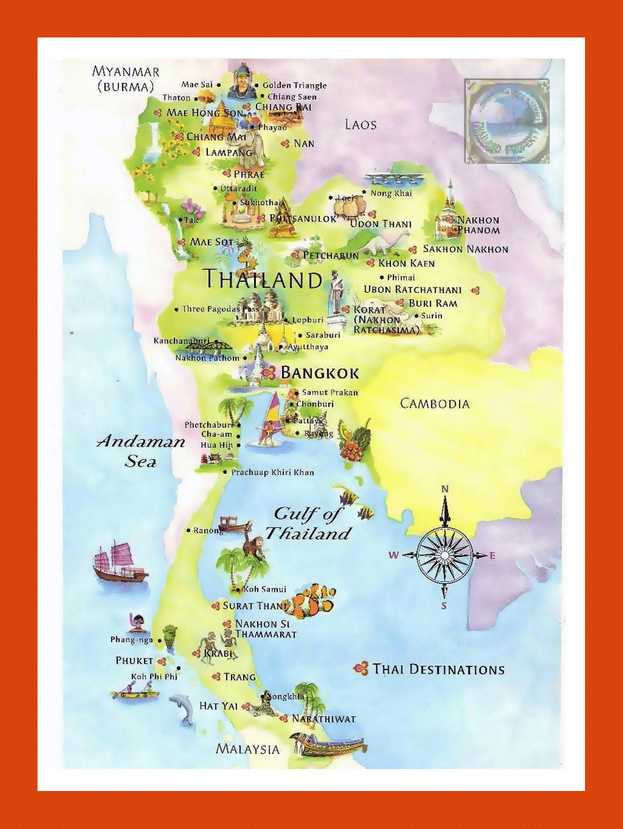 Tourist illustrated map of Thailand