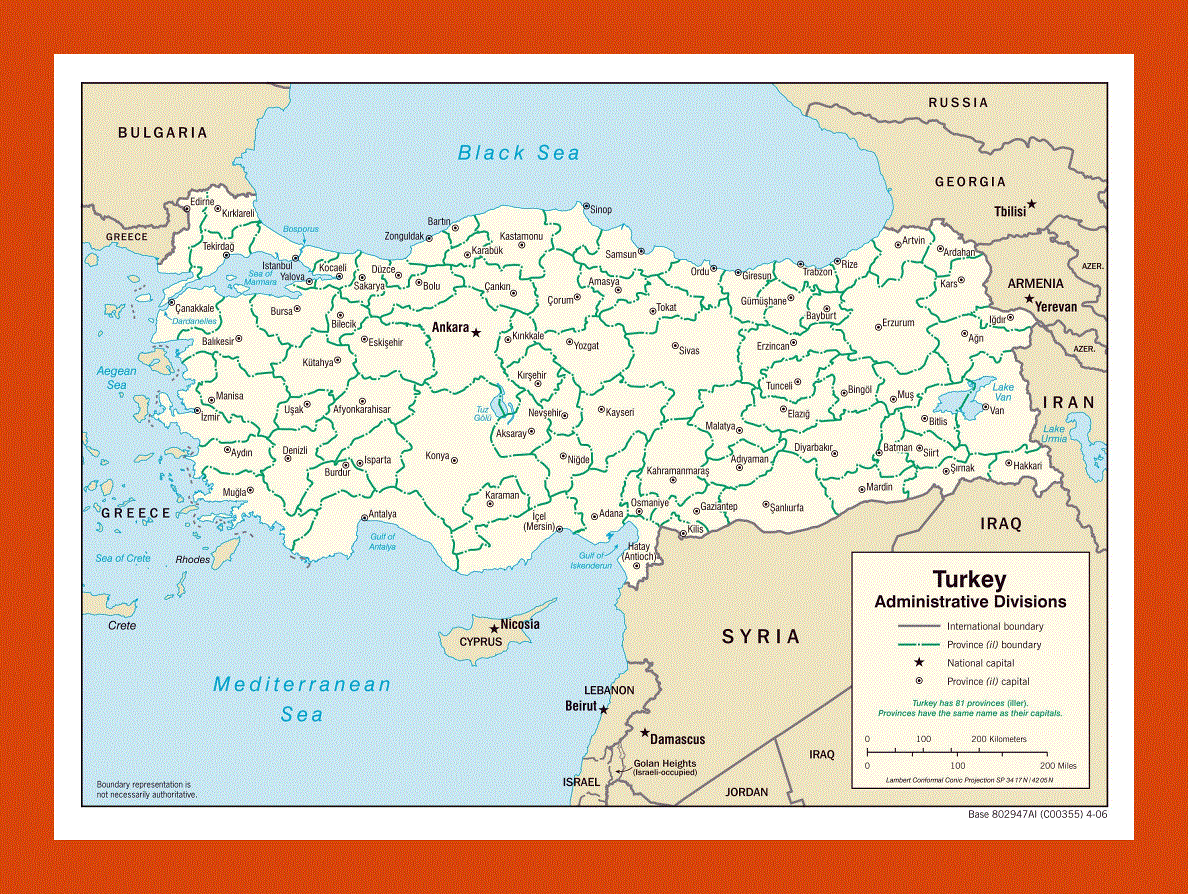 Administrative divisions map of Turkey - 2006