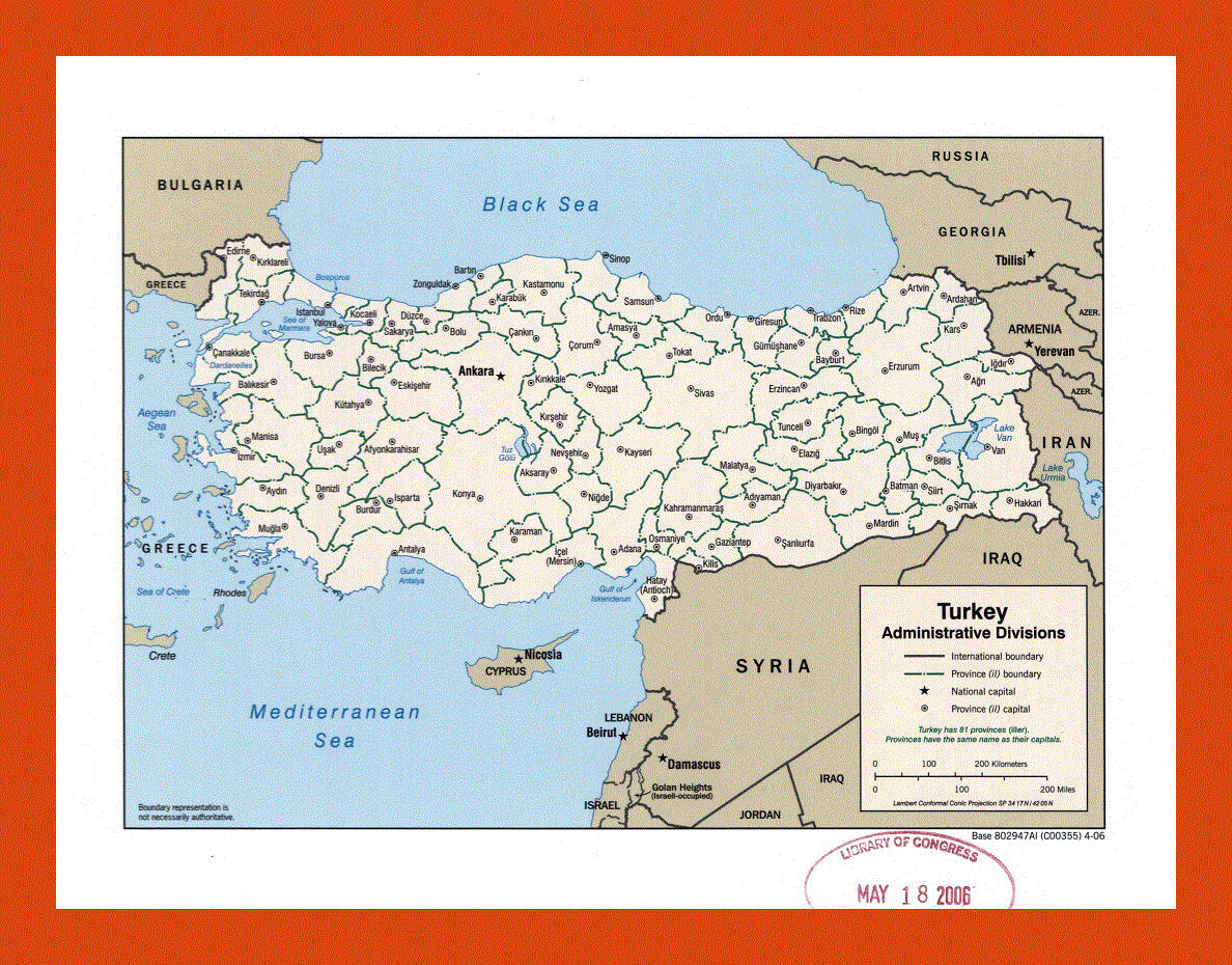 Administrative divisions map of Turkey - 2006
