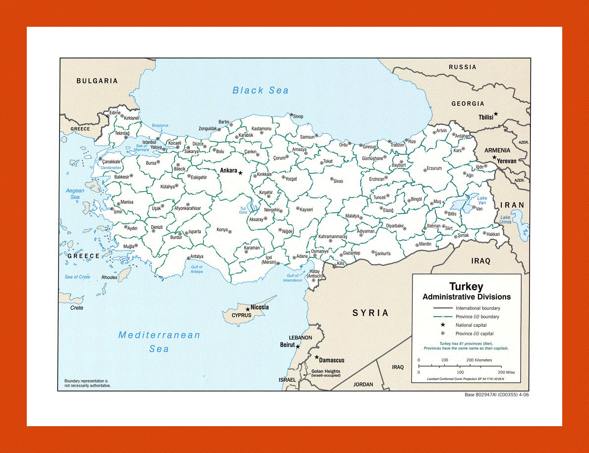 Administrative divisions map of Turkey - 2006