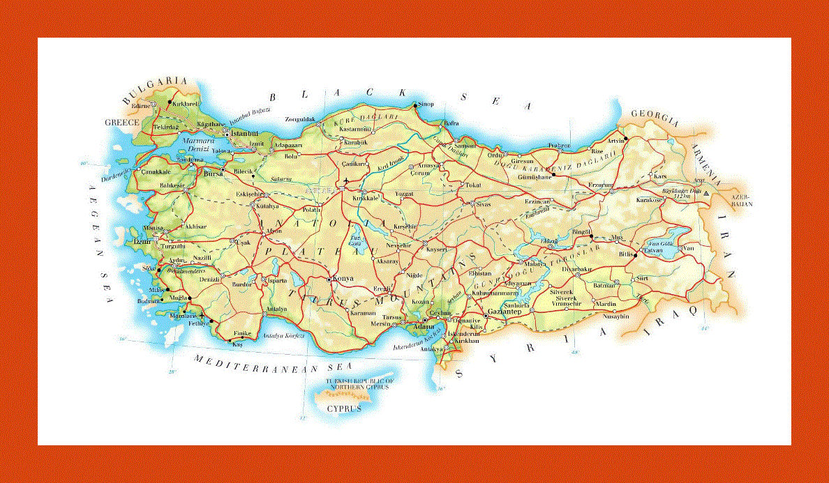 Elevation map of Turkey