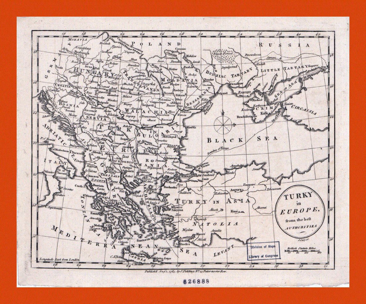 Old antique map of Turkey in Europe - 1783