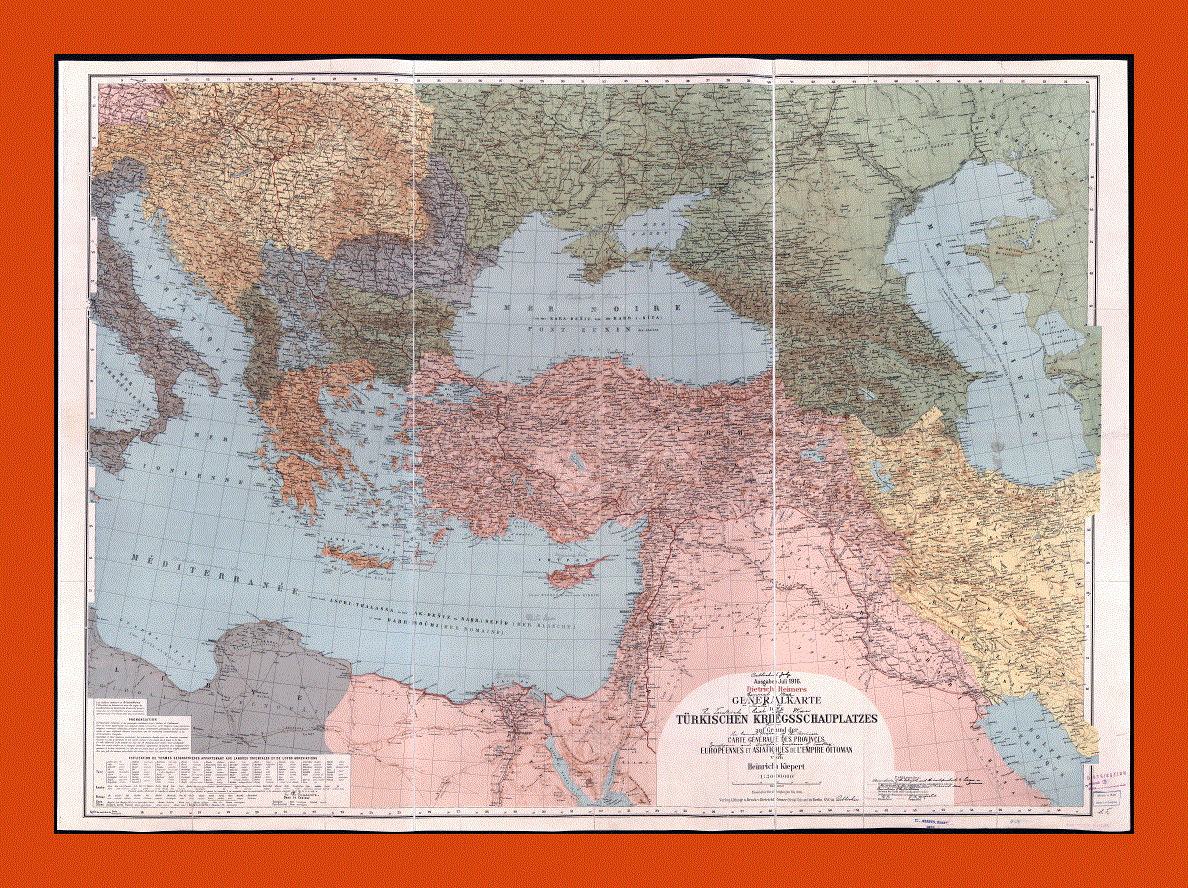 Old political map of Turkey and neighboring countries - 1916