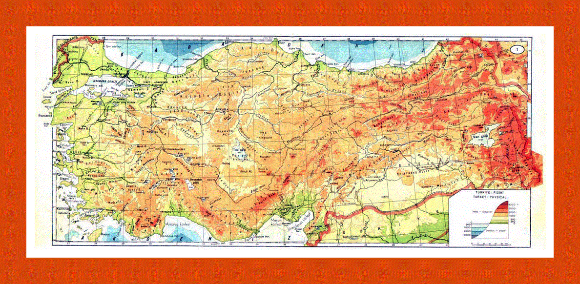 Physical map of Turkey