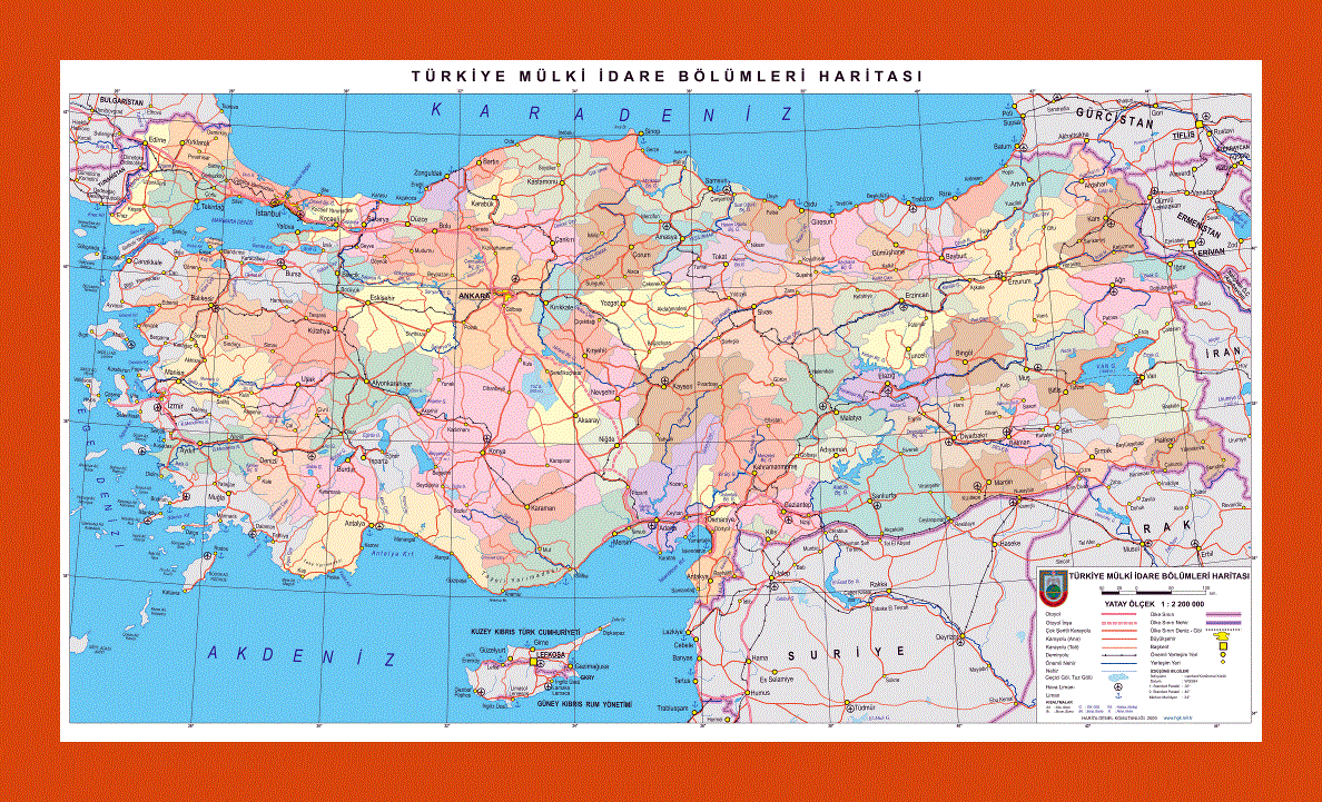 Politica and administrative map of Turkey in turkish