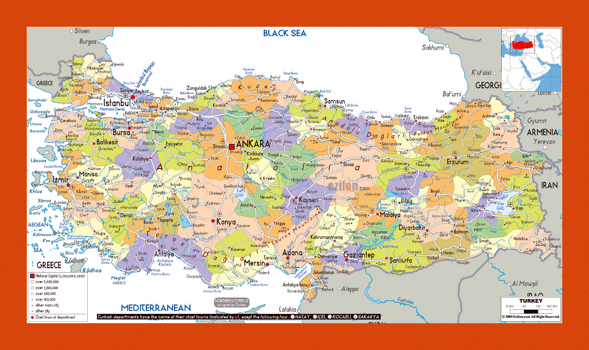 Political and administrative map of Turkey