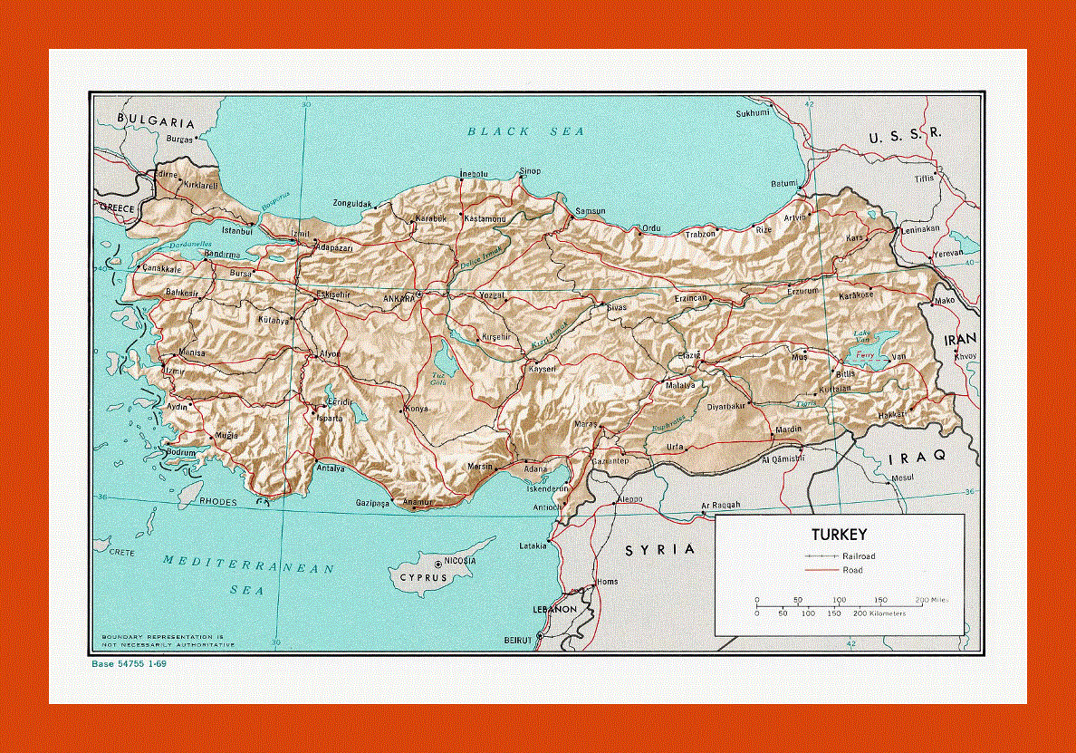 Political map of Turkey - 1969