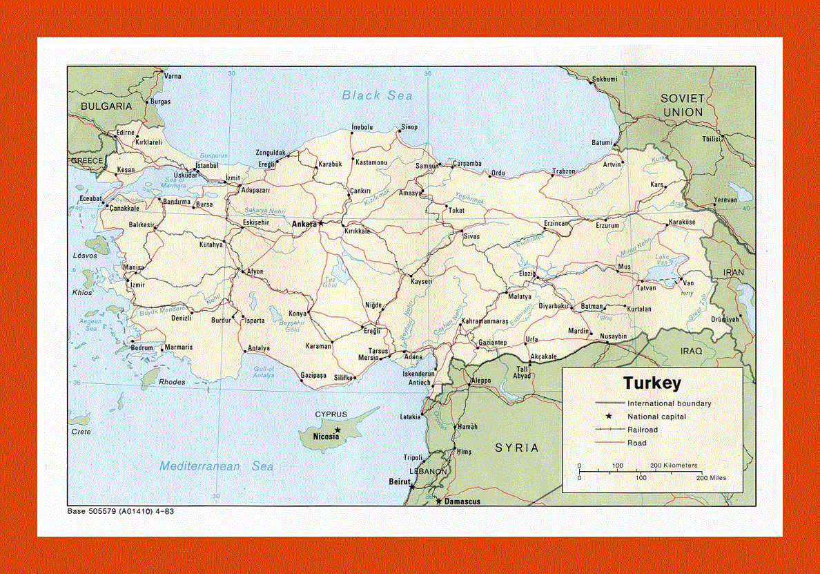 Political map of Turkey - 1983
