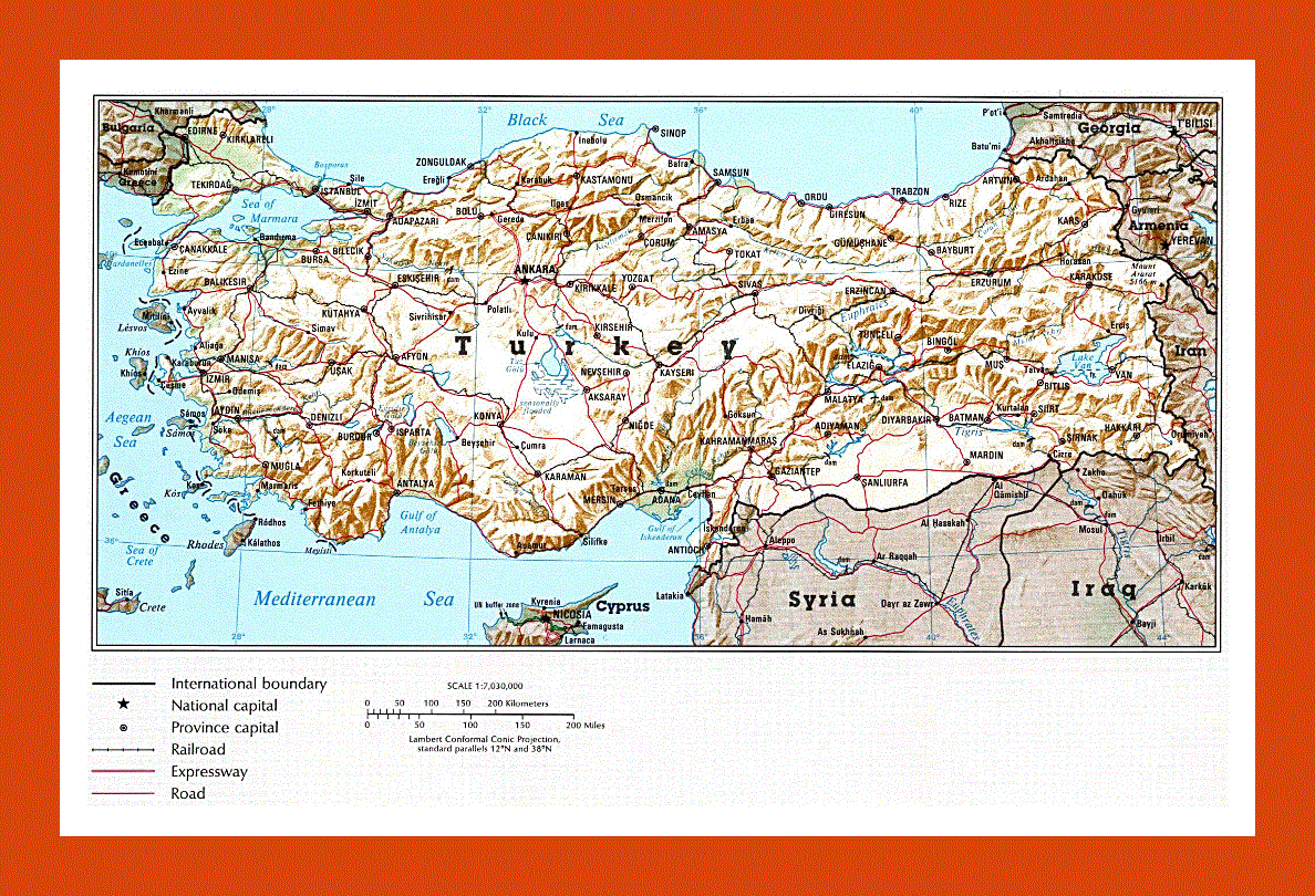Political map of Turkey - 1993