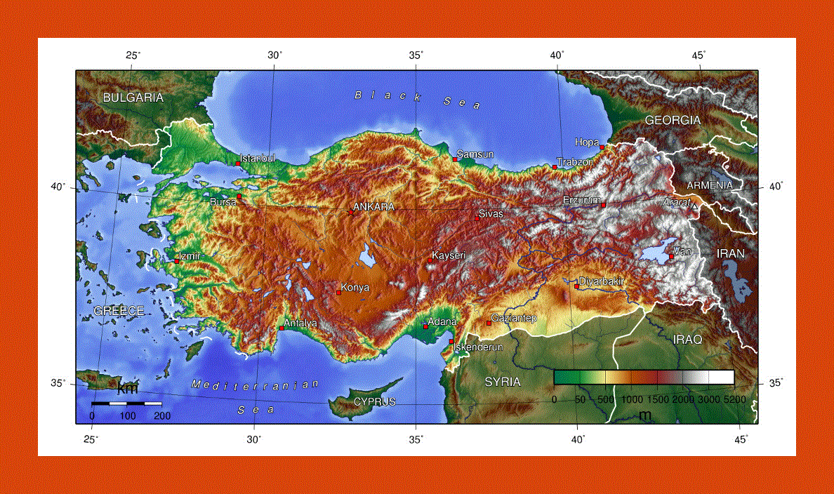 Topographical map of Turkey