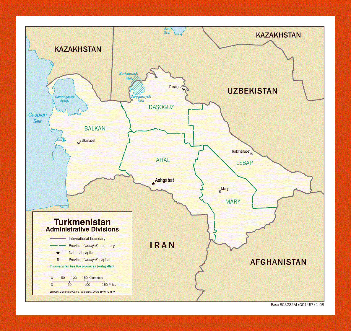 Administrative divisions map of Turkmenistan - 2008