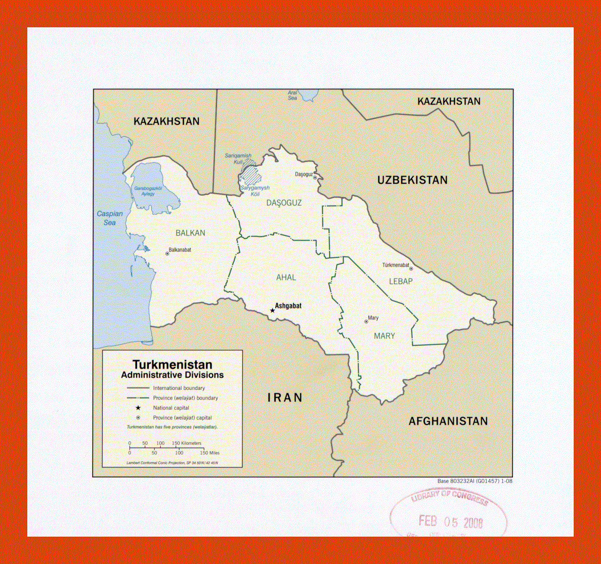 Administrative divisions map of Turkmenistan - 2008