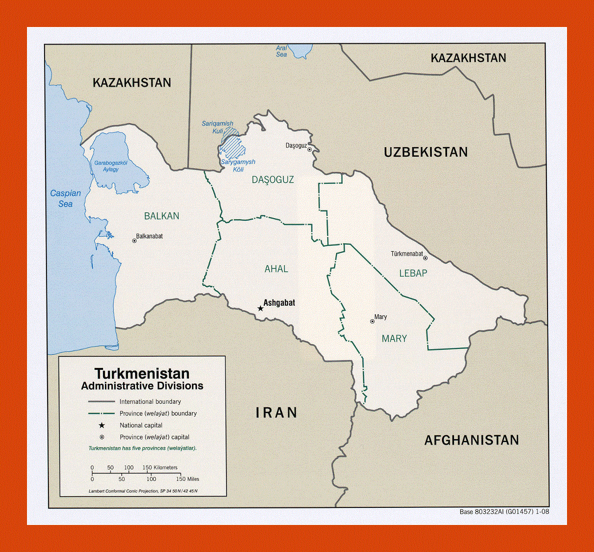 Administrative divisions map of Turkmenistan - 2008