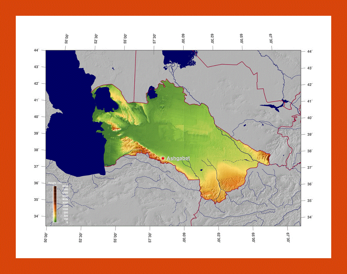 Elevation map of Turkmenistan