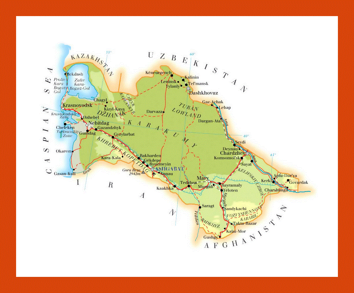 Elevation map of Turkmenistan