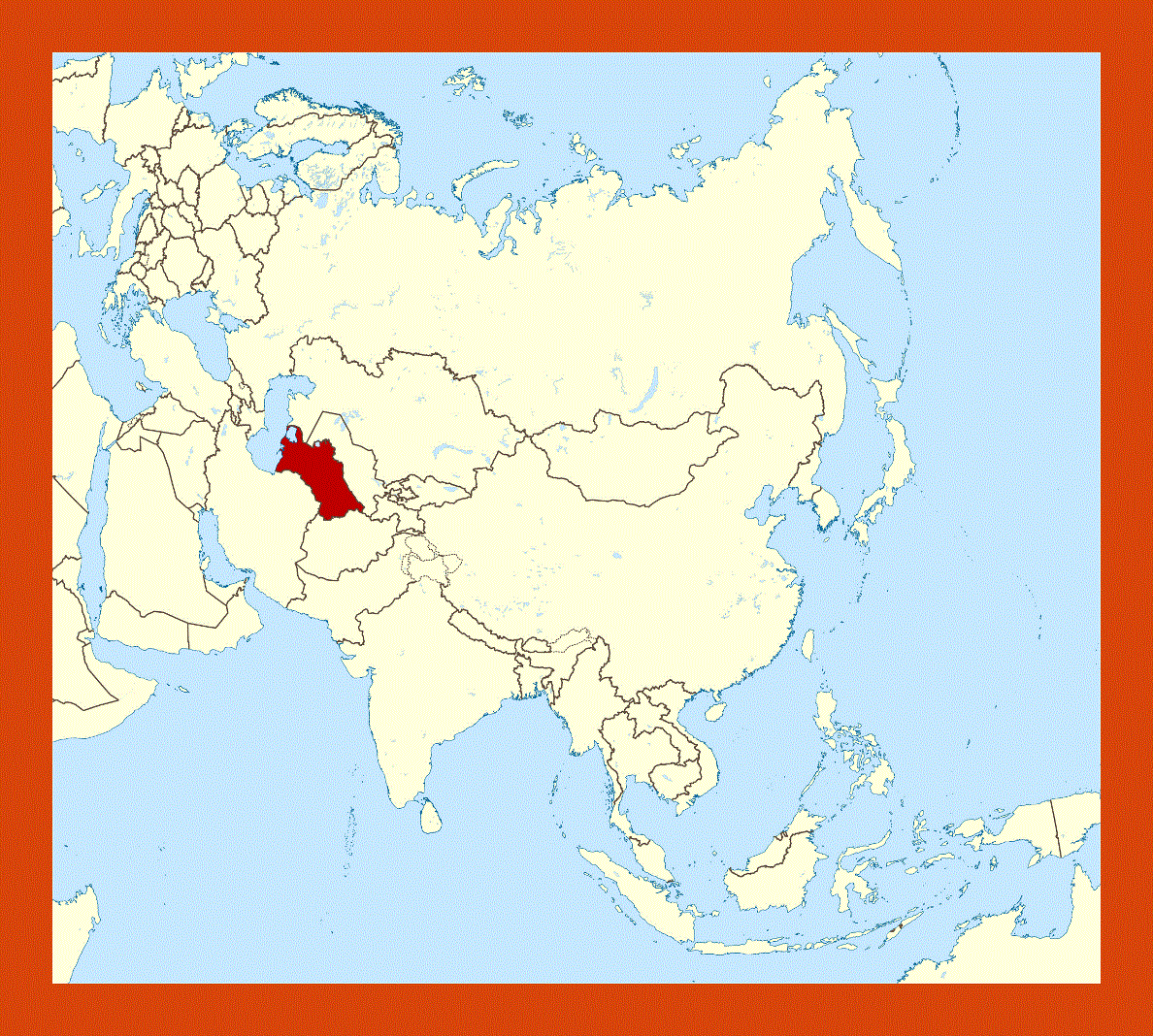 Location map of Turkmenistan in Asia
