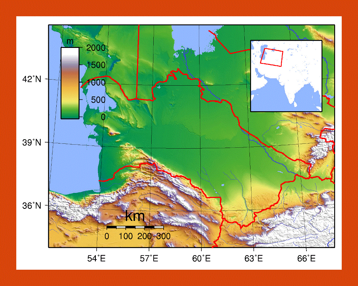 Physical map of Turkmenistan