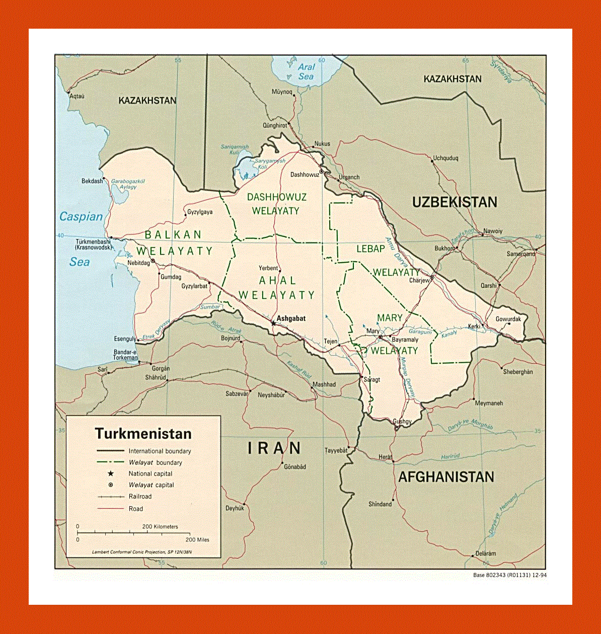 Political and administrative map of Turkmenistan - 1994