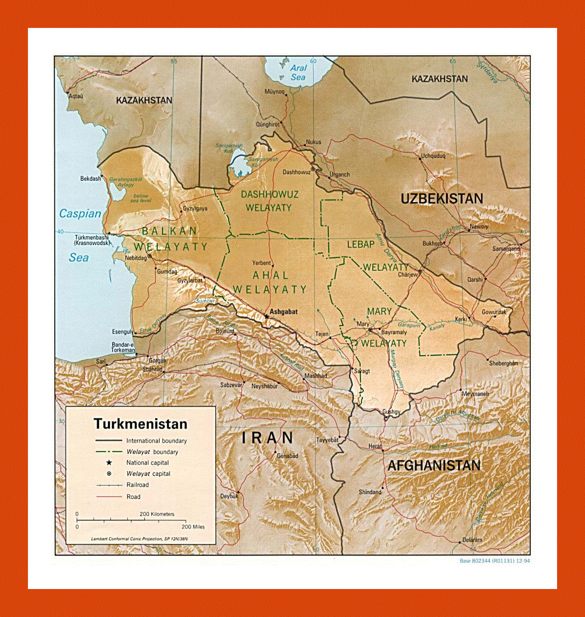 Political and administrative map of Turkmenistan - 1994