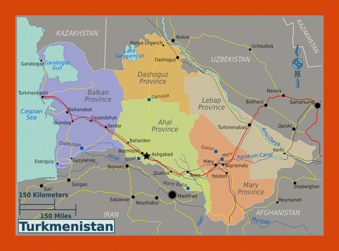 Regions map of Turkmenistan
