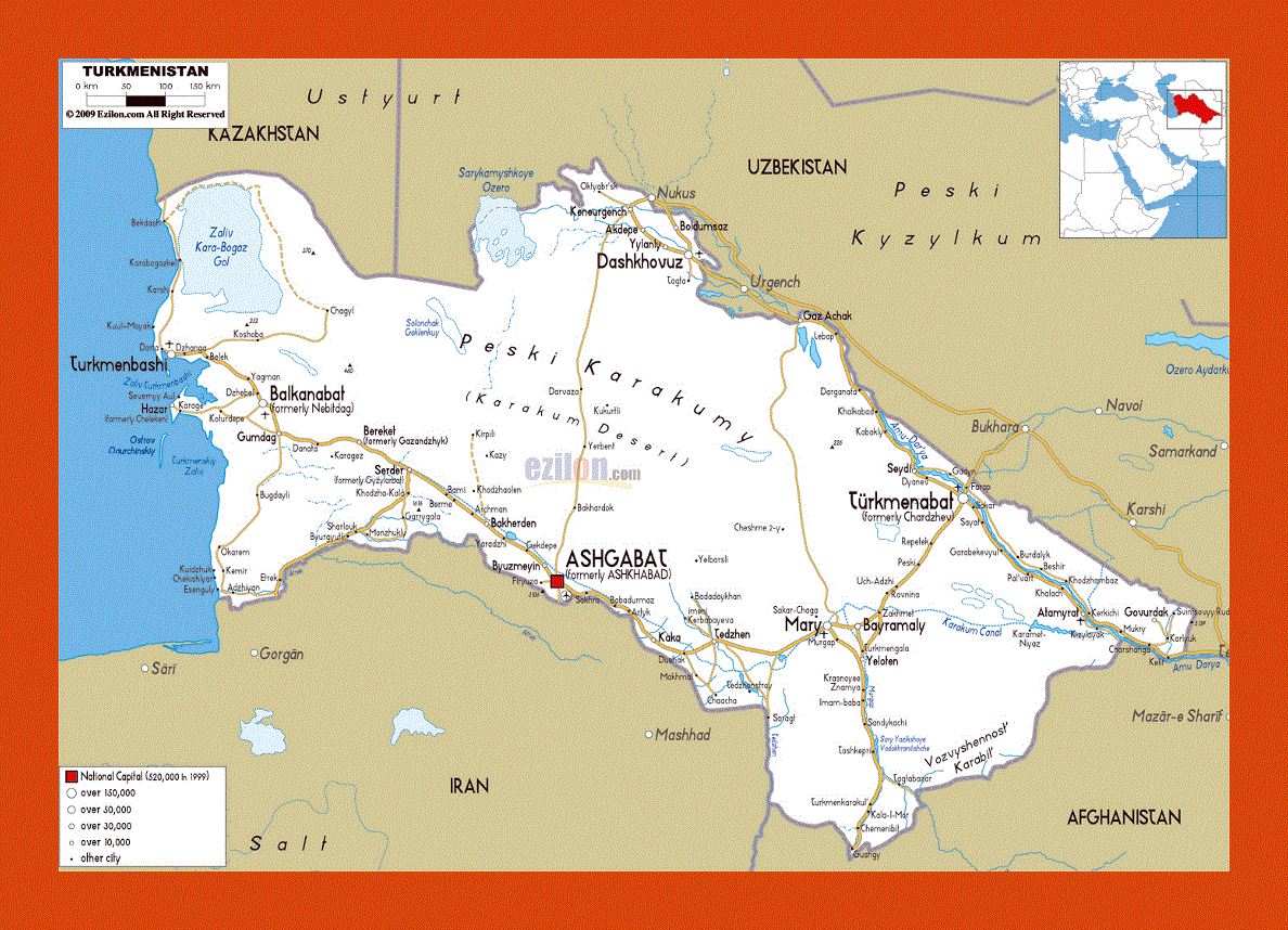 Road map of Turkmenistan